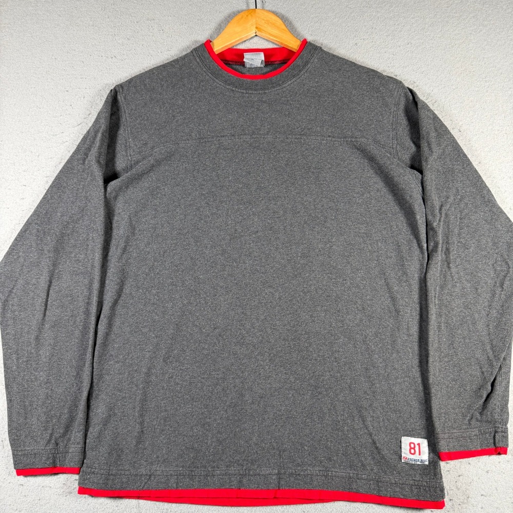 Vintage Anchor Blue Mens Medium Gray Red Layered Long Sleeve T-Shirt Made in USA